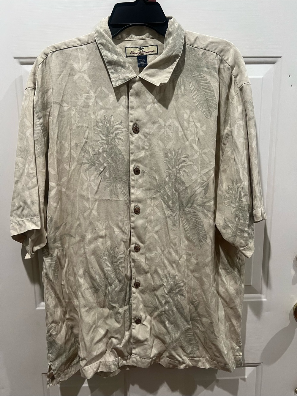Tommy Bahama Beige Tropical Print Short-Sleeve Button-Up Shirt